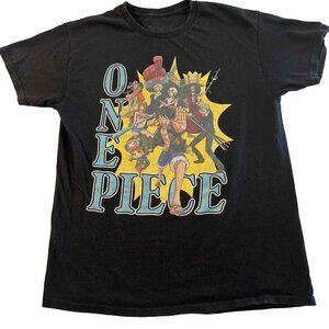 One Piece Mens T-Shirt Medium White Logo Luffy D Monkey Manga Anime Short Sleeve